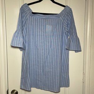 Tobi Tunic Women's Off The Shoulder Stripe Flare Sleeve Blue White Small New